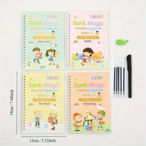 Set 4 Cuadernos Mágicos Sank Magic™| Fomenta la Educación y Creativdad de forma Divertida